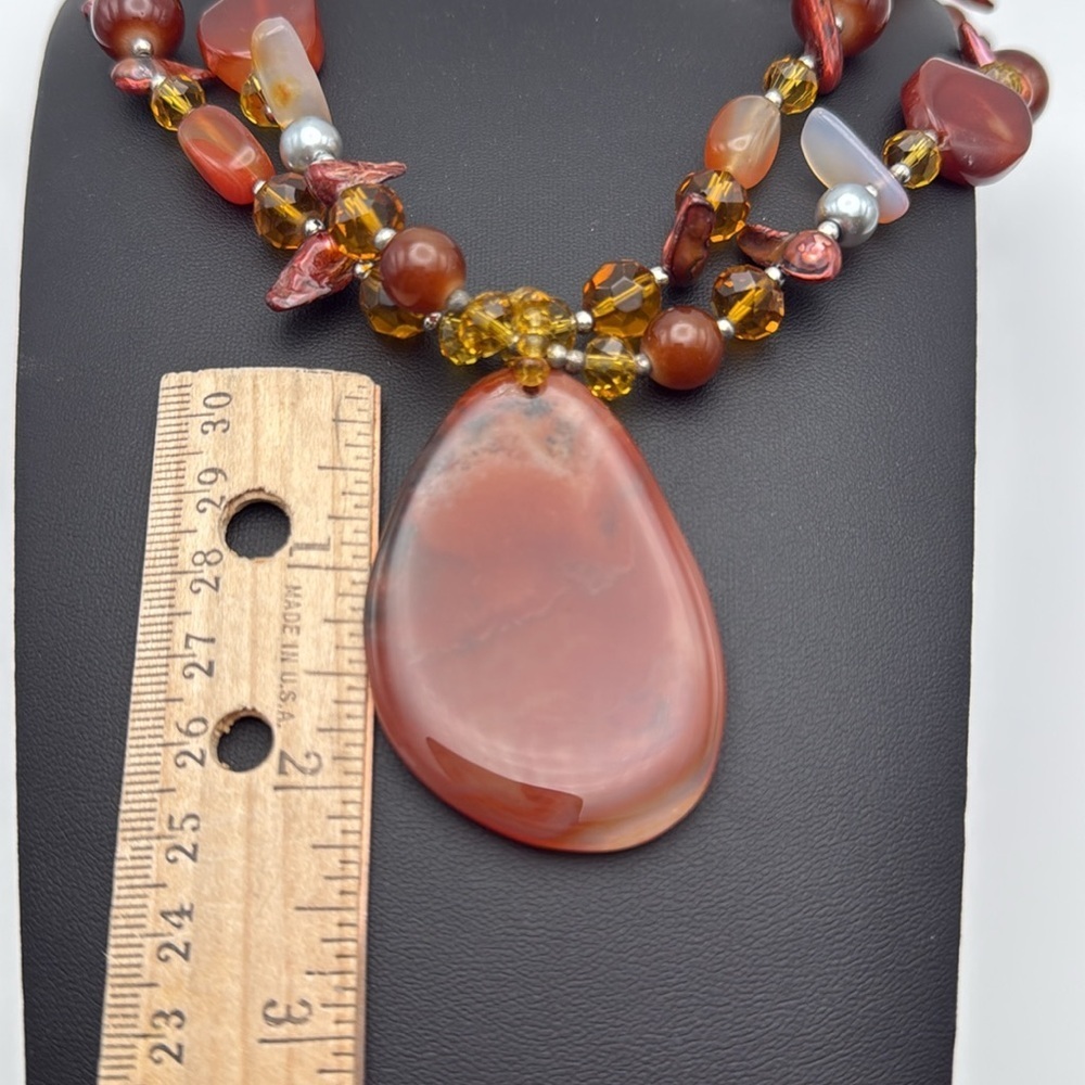 Chunky amber colored multi strand beaded statement necklace boho western - Picture 6 of 14
